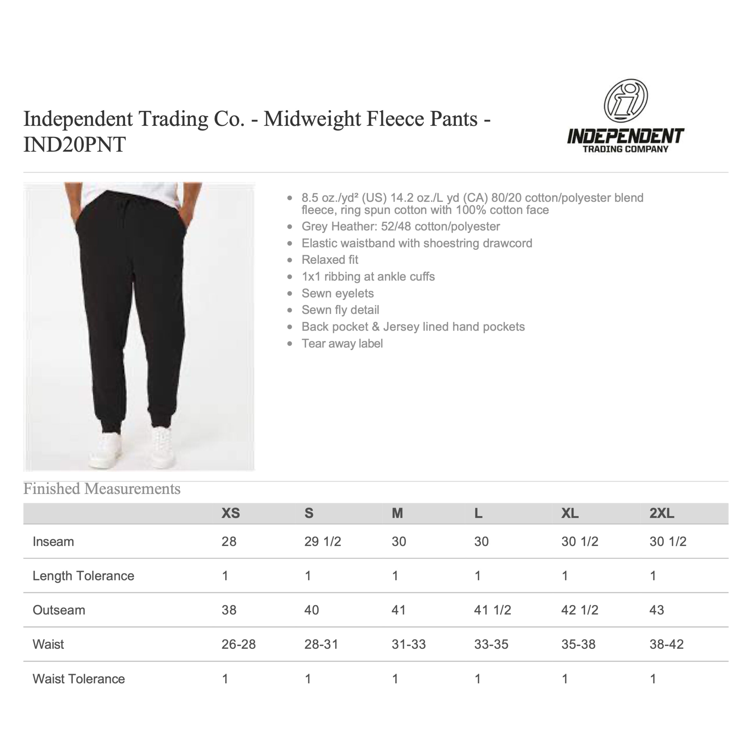 Men's Midweight Fleece Pant  Independent Trading Co. - Independent Trading  Company